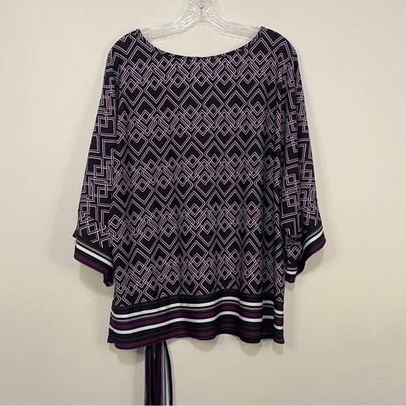 PERSEPTION WOMEN 3/4 Sleeve Front Tie Blouse Geometric Striped Plus Size 2X - Picture 7 of 8